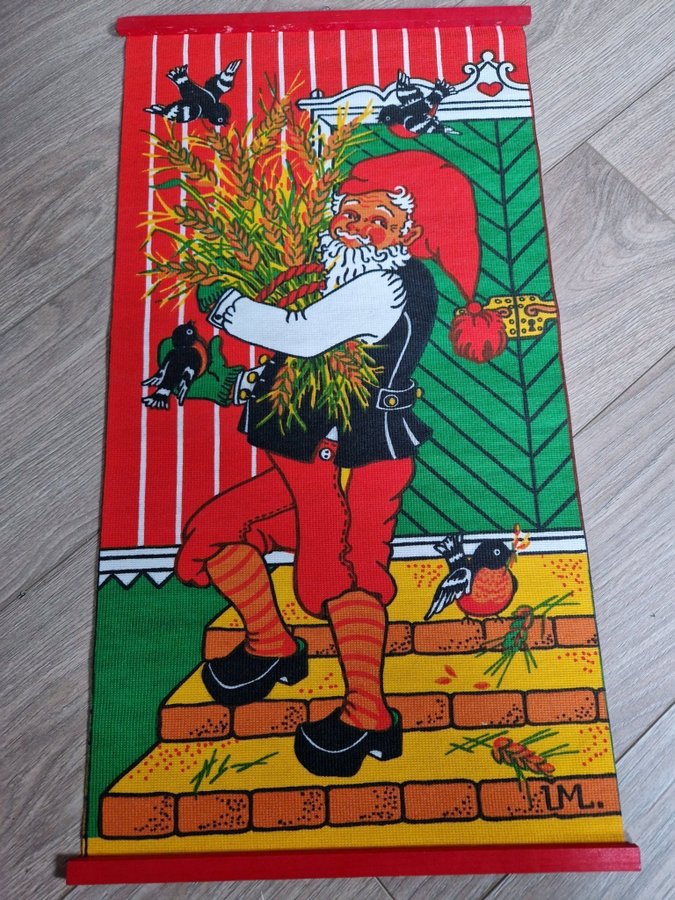 Jultomte väggbonad tomte U M 50 60 70 tal bonad med trä