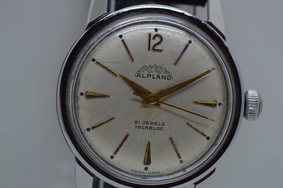 Vintage Alpland 21 Jewels Incabloc Swiss Made klocka Mekaniska 34mm