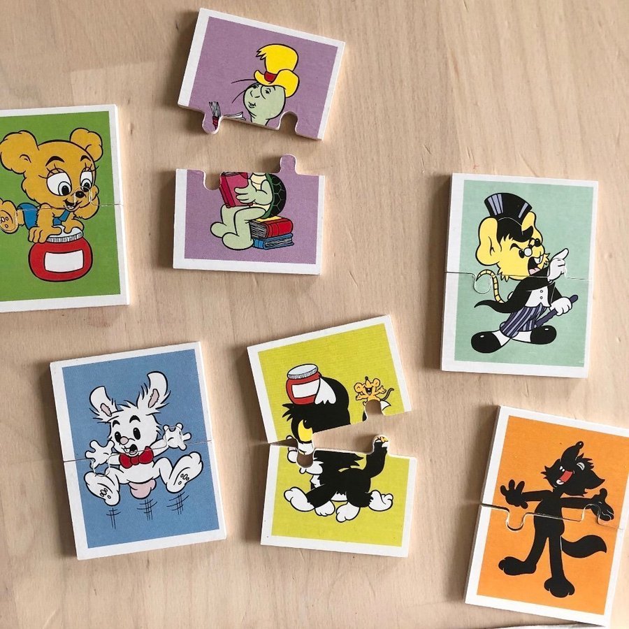 Bamse träpussel memory memo Lille Skutt Skalman Katten Jansson