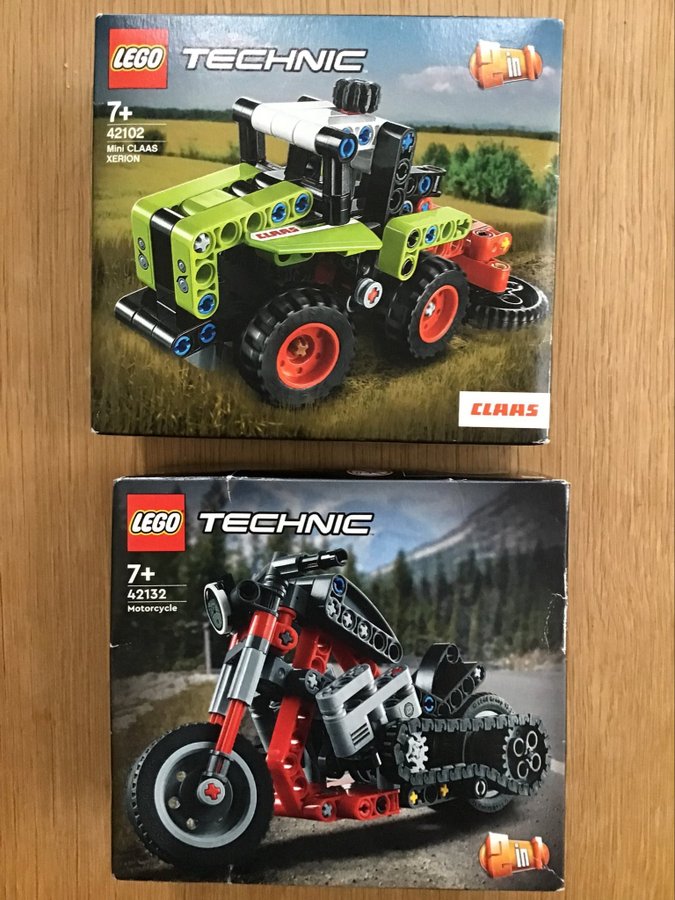 LEGO 2 st oöppnade Technic 42102 Mini CLAAS XERION  42123 Motorcykel