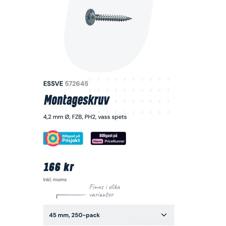 ESSVE montageskruv 4.2x45 250st