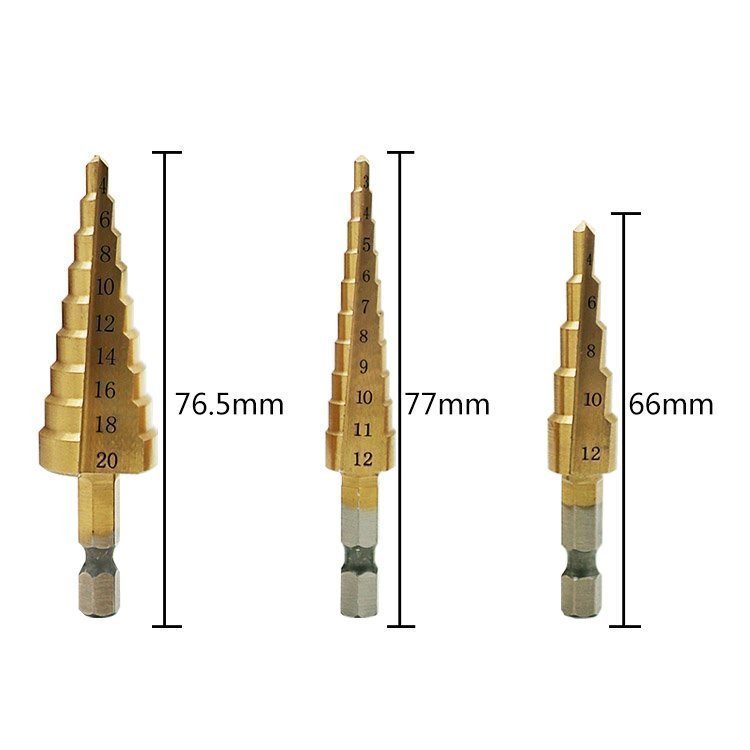 3 st stegborr Titanbelagda 3-12 mm, 4-12 mm och 4-20 mm