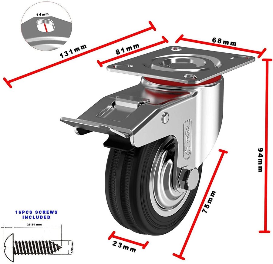 Länkhjul 75mm 200kg