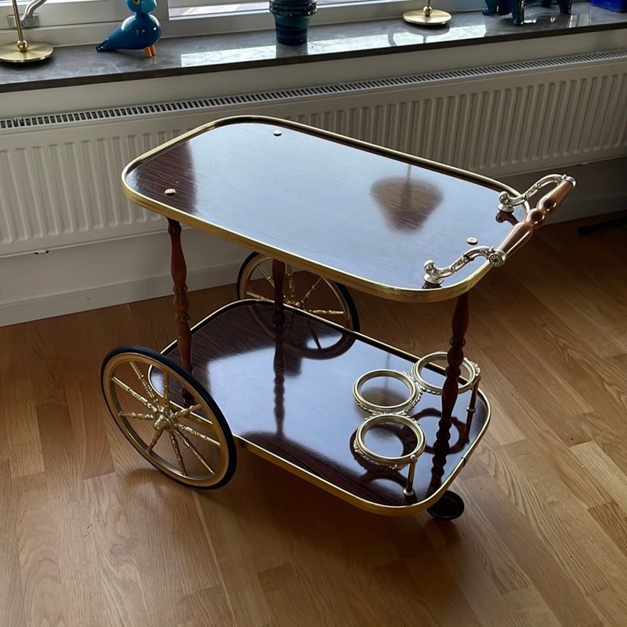 Vintage Serveringsvagn Trä  Mässing 1900-talets andra hälft Serving Wagon