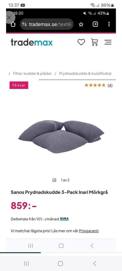 Helt NYA Sanos prydnadskuddar 3-pack, mörkgrå 50x50 cm.