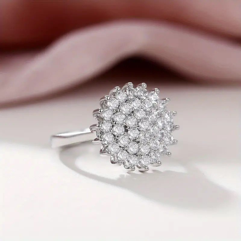 Stylish Zircon Flower Ring Romantic Wedding Jewelry Anniversary Gift