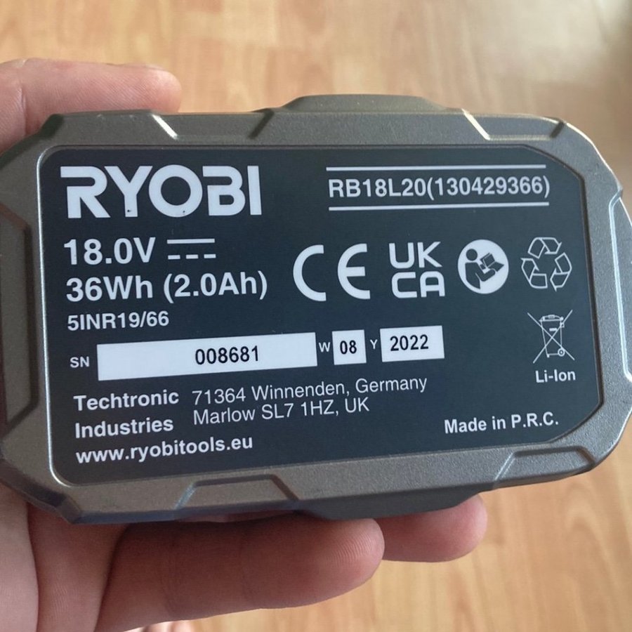 Ryobi 18V 2.0Ah batteri