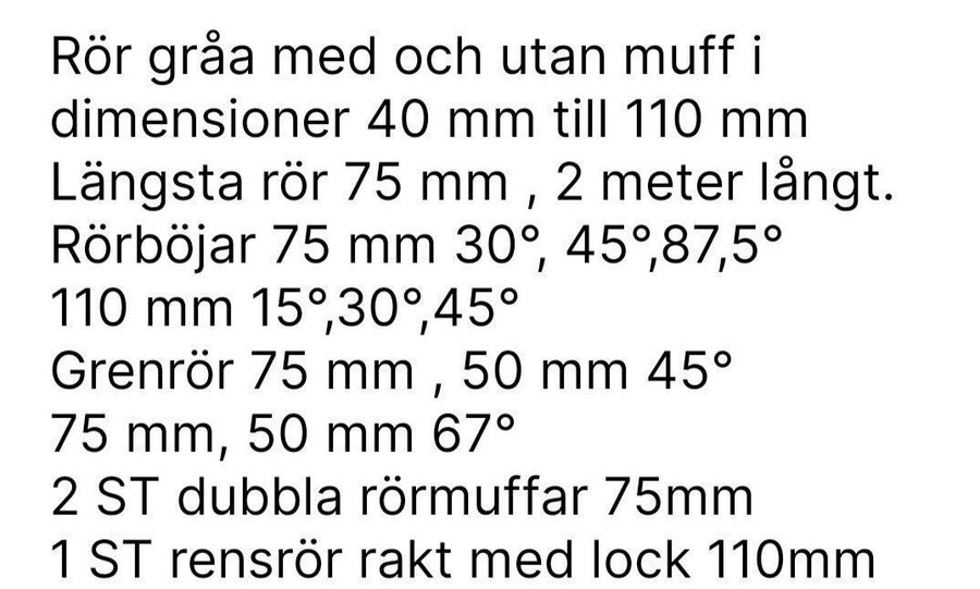 Rör, rörböjar, grenrör, rördelar, avloppsrör, avlopp, 75mm, 110mm