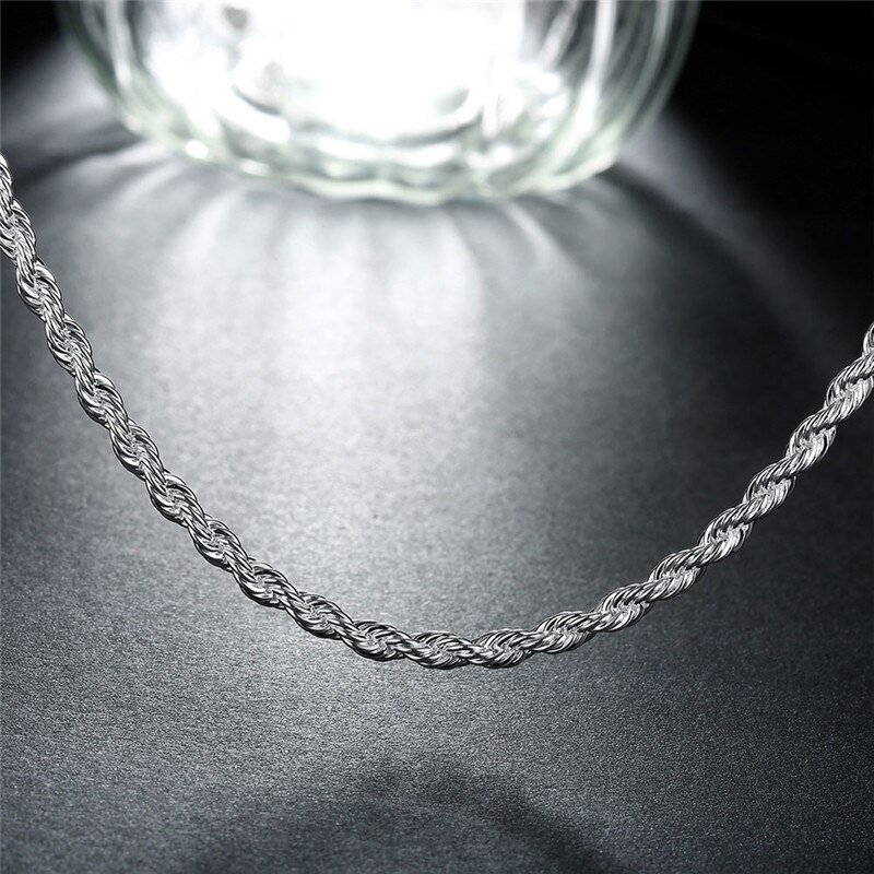 45cm 4mm Silver cordellänk 925 Stämplad twisted pläterad kedja länk nickelsäker