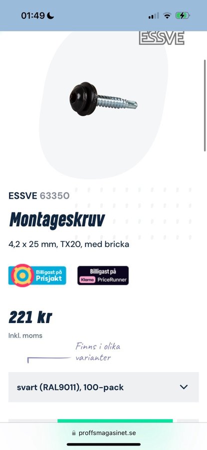 ESSVE 63350 Montageskruv 42 x 25 mm TX20 med bricka