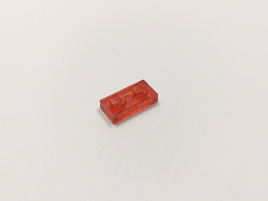 Lego - transparent - 1x2 - platt - part 3023 - röd (trans red)