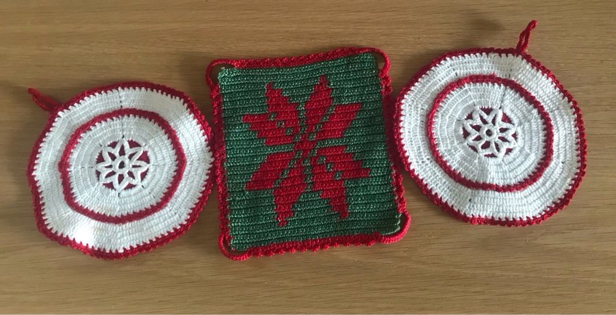 Broderad julduk löpare ljusstake trä advent grytlapp retro vintage adventstake