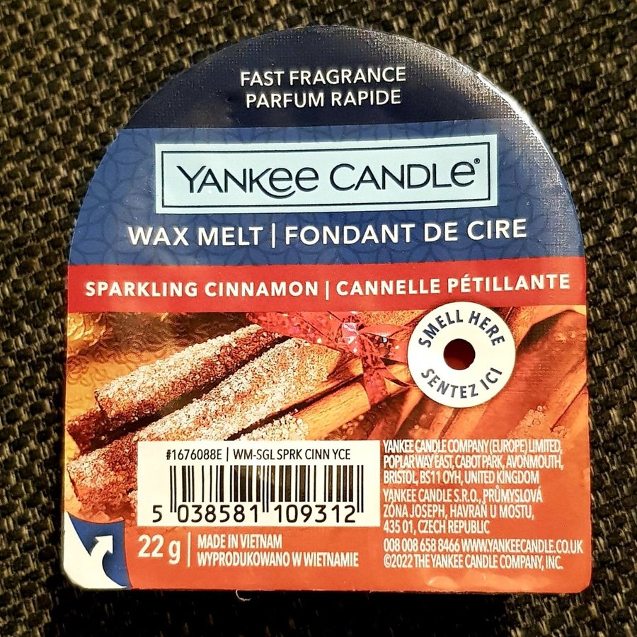 Yankee Candle vaxkaka "Sparkling Cinnamon", JUL, Billig frakt.