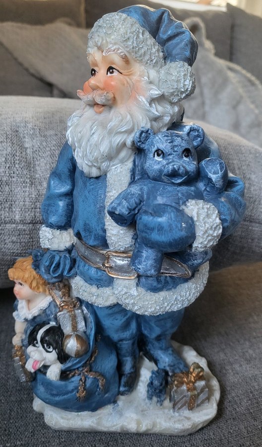 Julfigur - Tomte med barn och hund