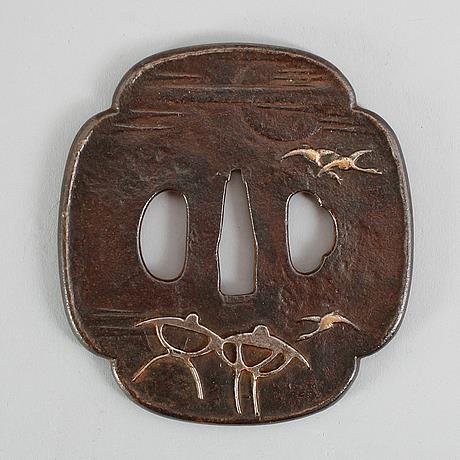 TSUBA Japan 1700-1800 tal Masahiro Dekor av fåglar Storlek ca 85 x 8 cm