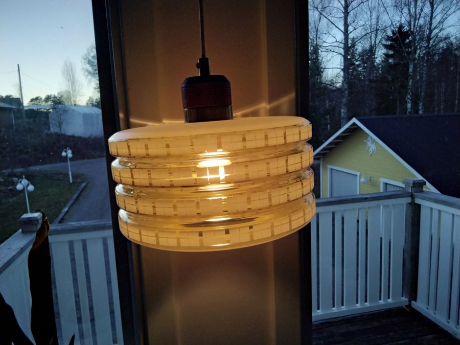 Vintage Otroligt vacker taklampa/ glas - mässing och teak