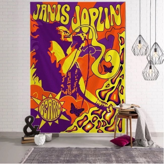 JANIS JOPLIN, PSYCH TAPESTRY 95x75 CM WALL DECORATION BLANKET TABLECLOTH MAT NEW