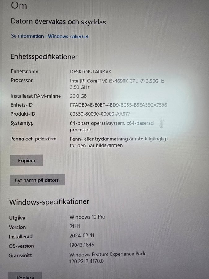 Påkostad minitower dator, i5, 20GB minne, 1TB SSD