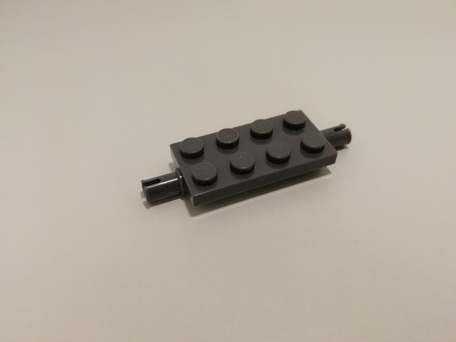 Lego - plate - fäste - hjul - pin - 2x4 - part 30157 - mörkgrå (bluish)