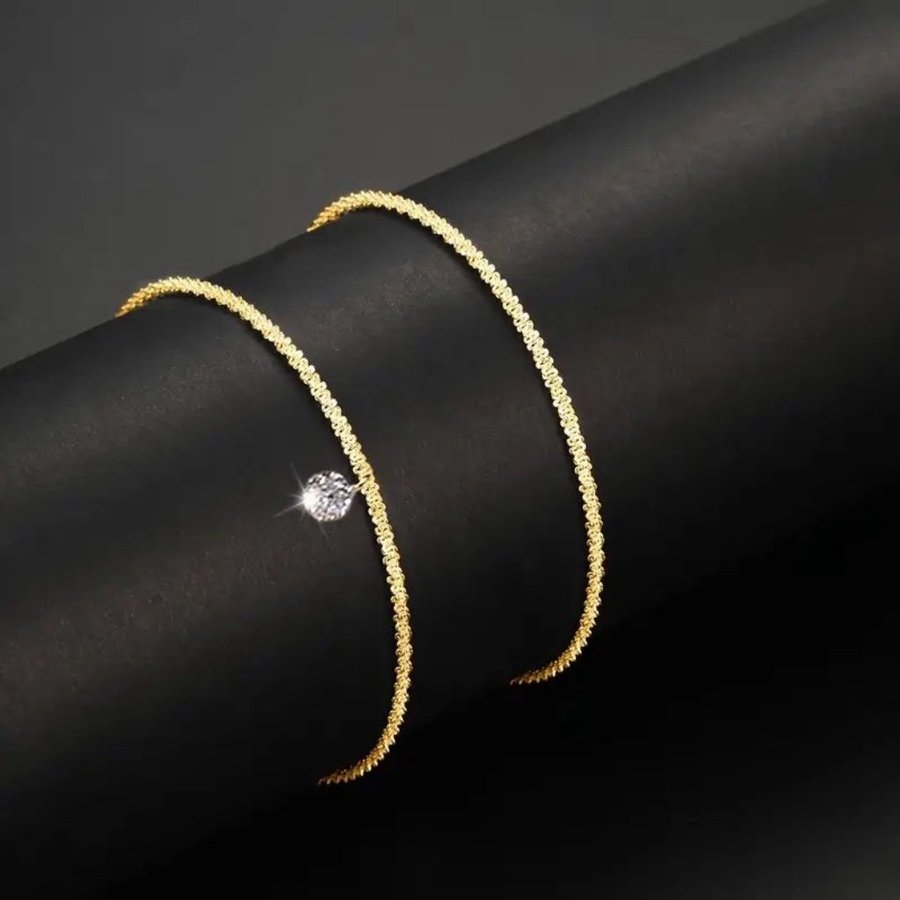 Lyxig Minimalistisk Två Glittrande Guld Armband Strass Berlock 18K Guldpläterad