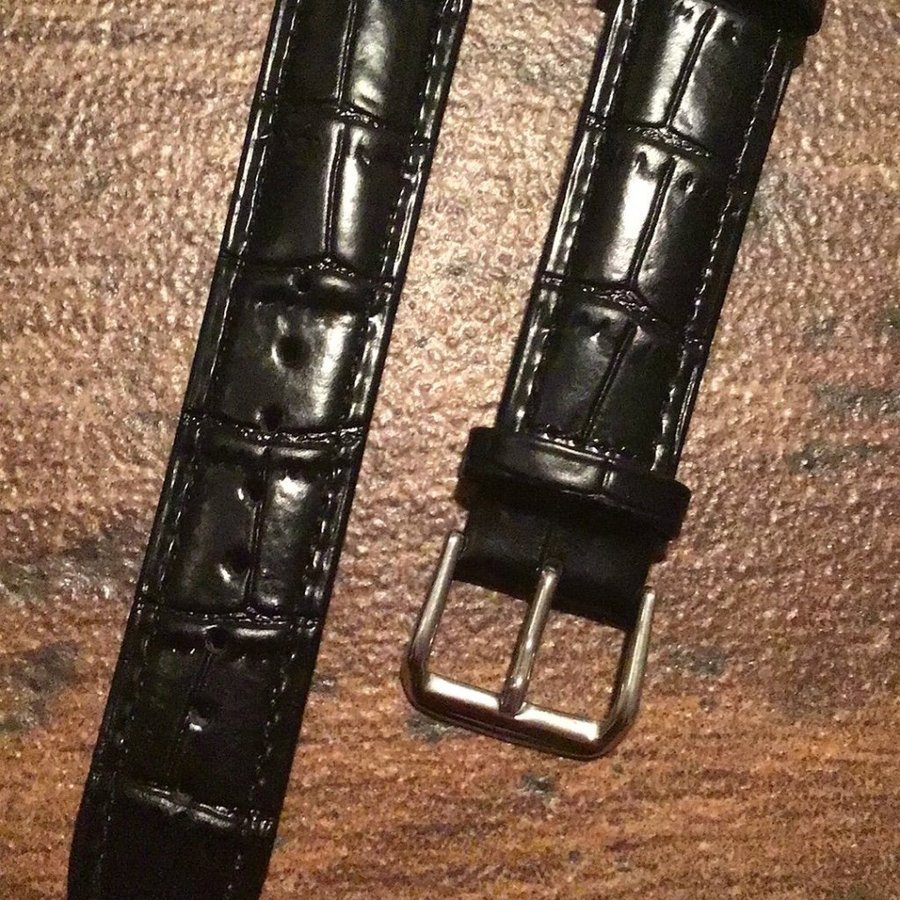 20mm svart Läderarmband till klocka