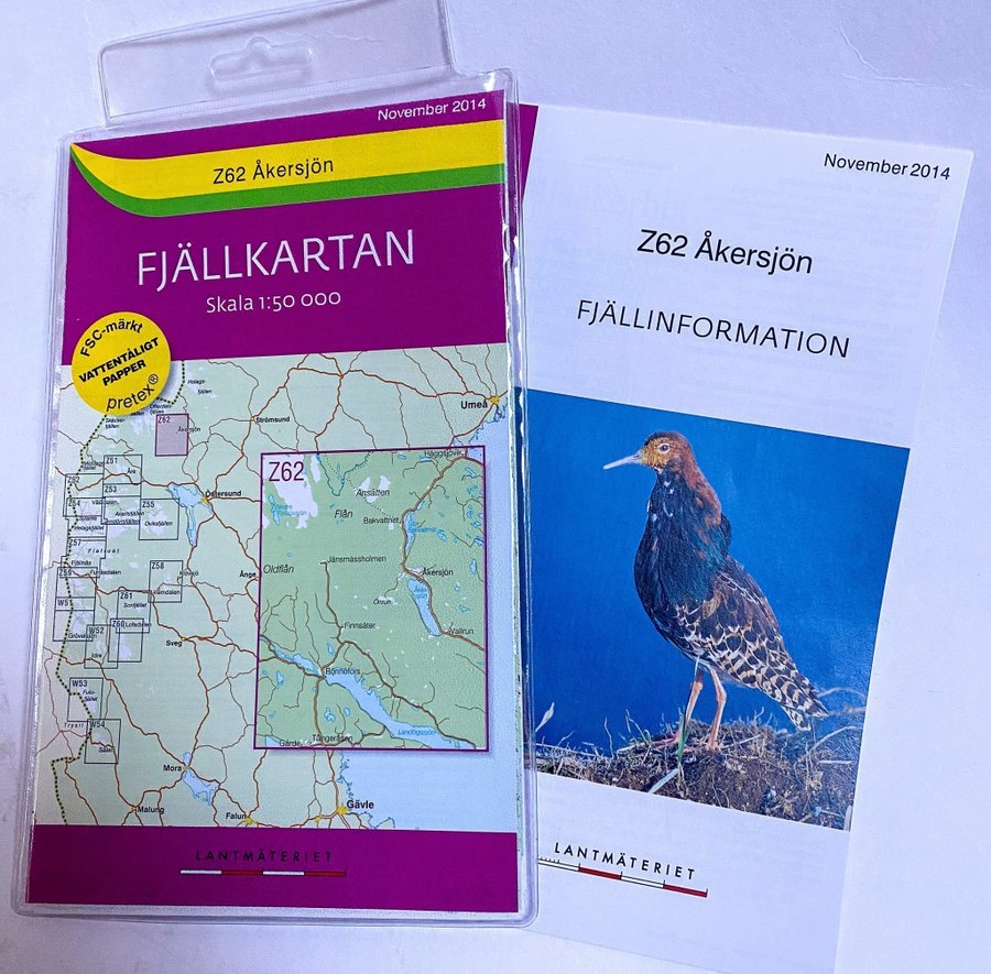 Fjällkarta Jämtland Åkersjön Z62 i vattentåligt papper