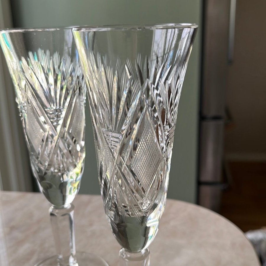 Champagneglas i kristall, 4 st, s.k. Böhmisk kristall