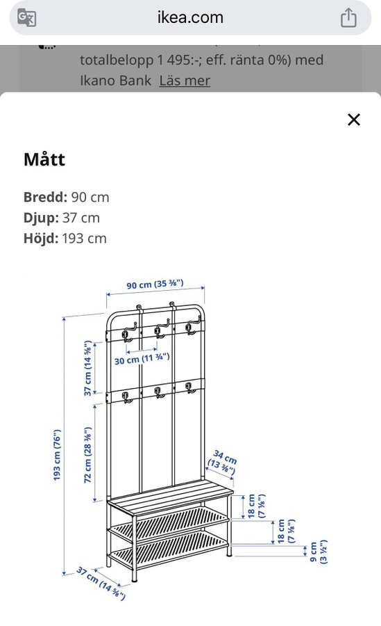 IKEA Klädhängare med bänk Pinnig