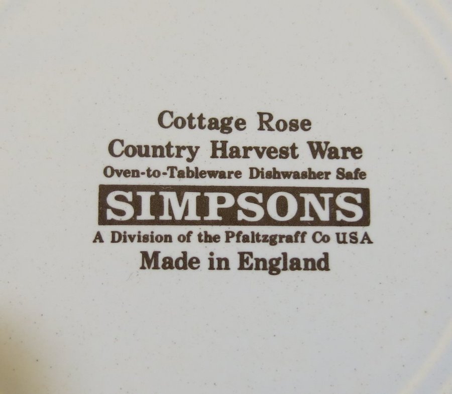 Assiett COTTAGE ROSE Country harvest ware Simpsons England
