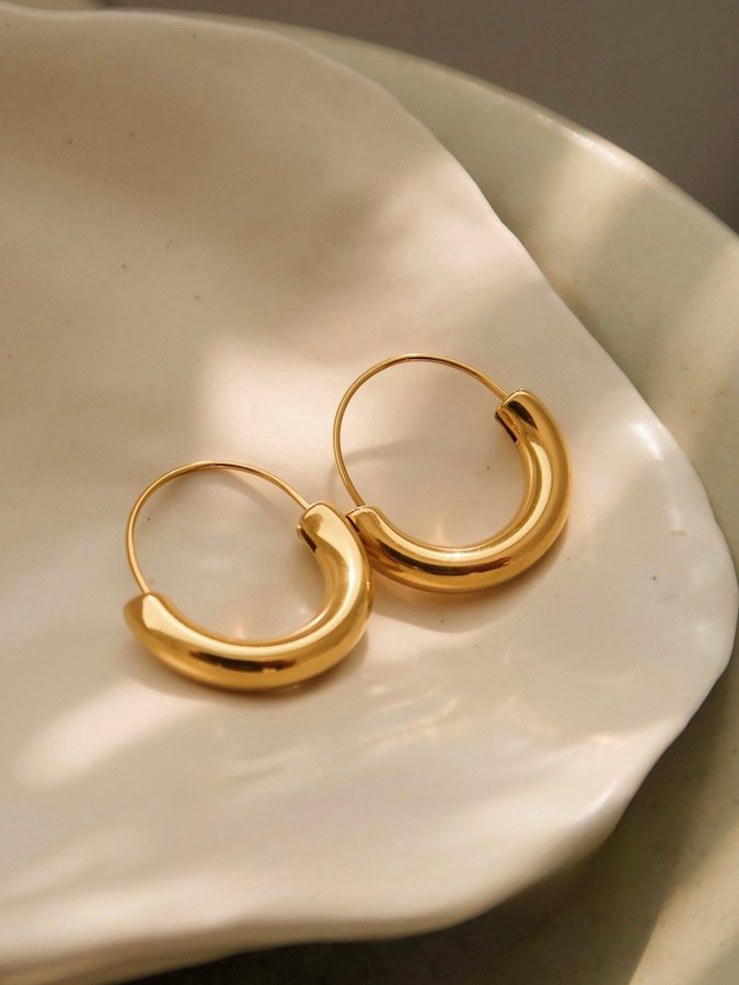 Chunky hoops i stål med 18k guld