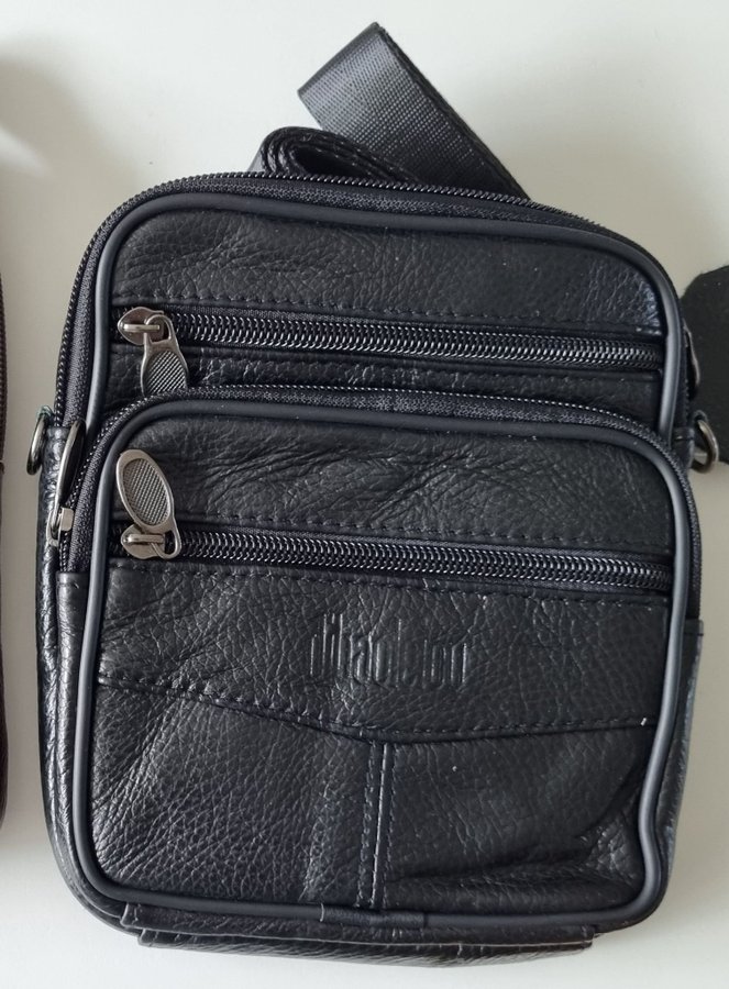 Crossbody väska, äkta läder, svart