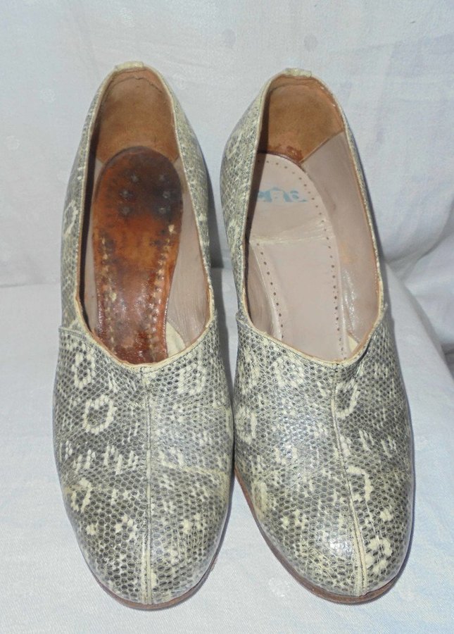 skor i läder vintage ormimitation