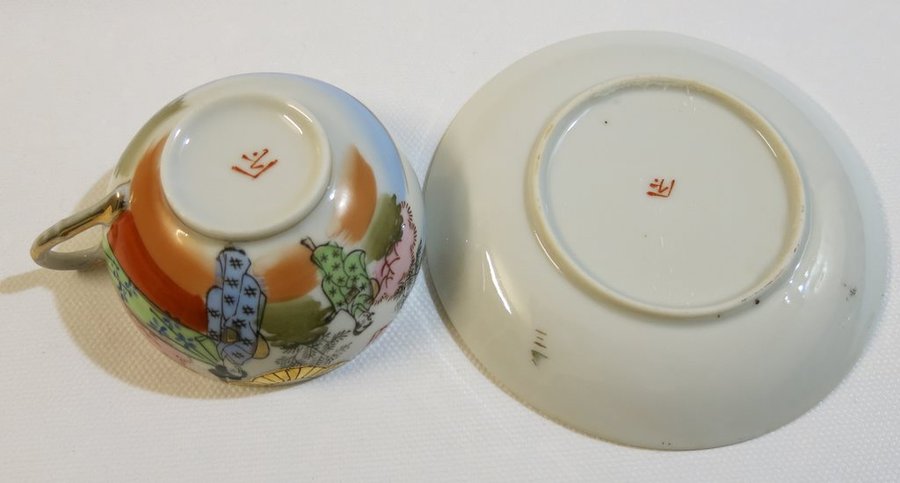 Vintage kopp med fat Kutani Japan