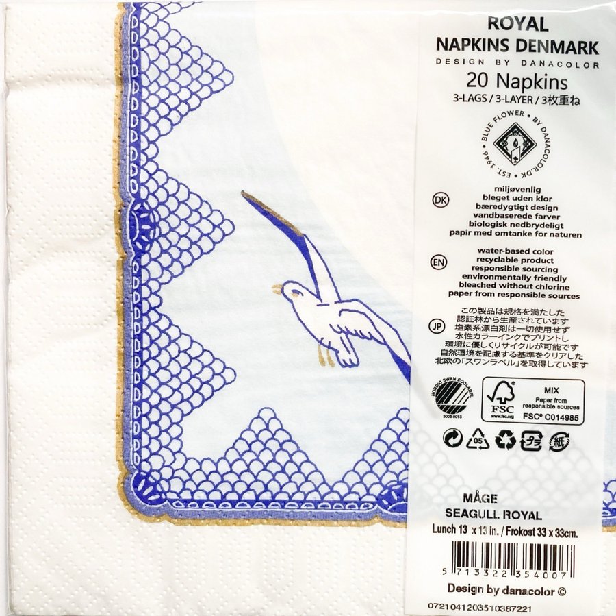 12 packs SEAGULL Lunch napkins 33cm 3ply Royal Copenhagen