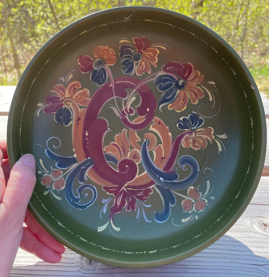 Rosemalt bolle, rosemaling, ølbolle, trebolle fra Telemark, Norge fra 1989