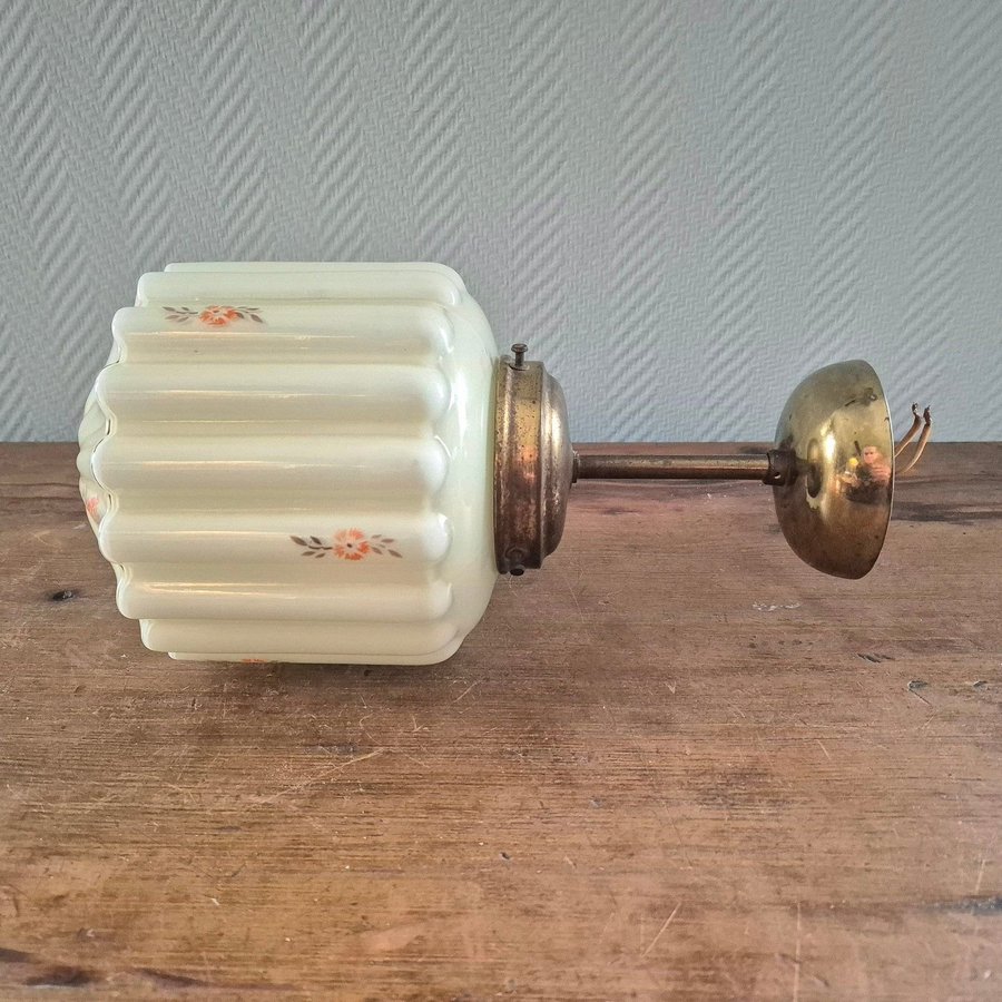 Antique 1920s Hanging Art Deco Opaline Pendant Ceiling Lamp Light Fixture