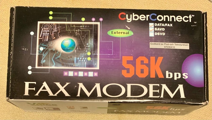 Cyper Connect 56 kps Fax Modem Komplett i kartong