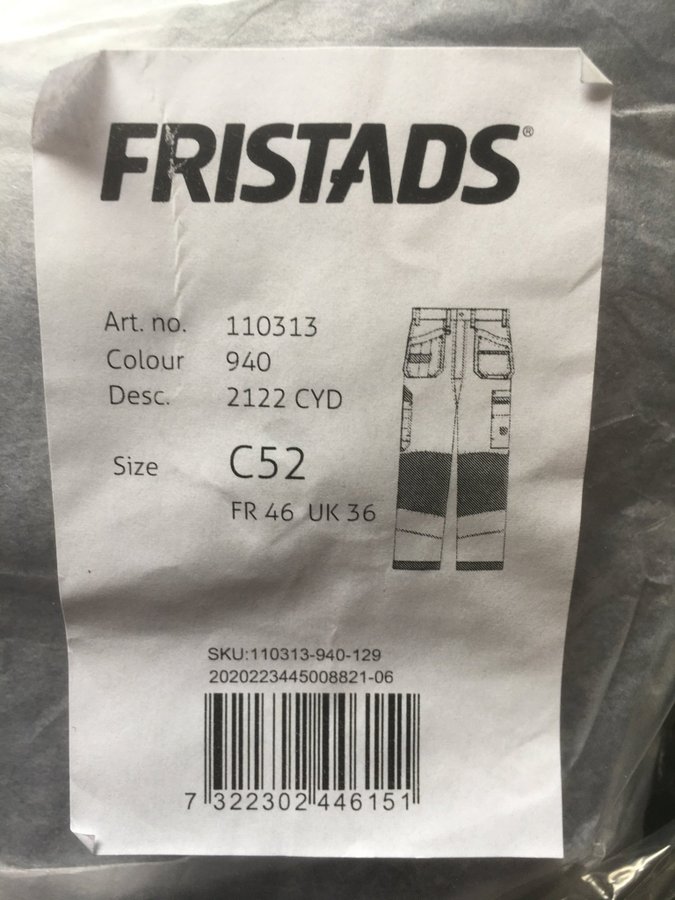 Fristads byxor svarta storlek C52