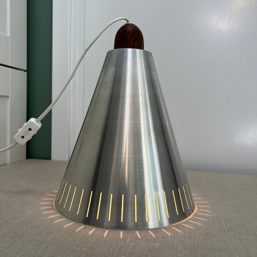 Taklampa Plåt Teak Pendel Lampa Fönsterlampa 50-tal 60-tal Retro