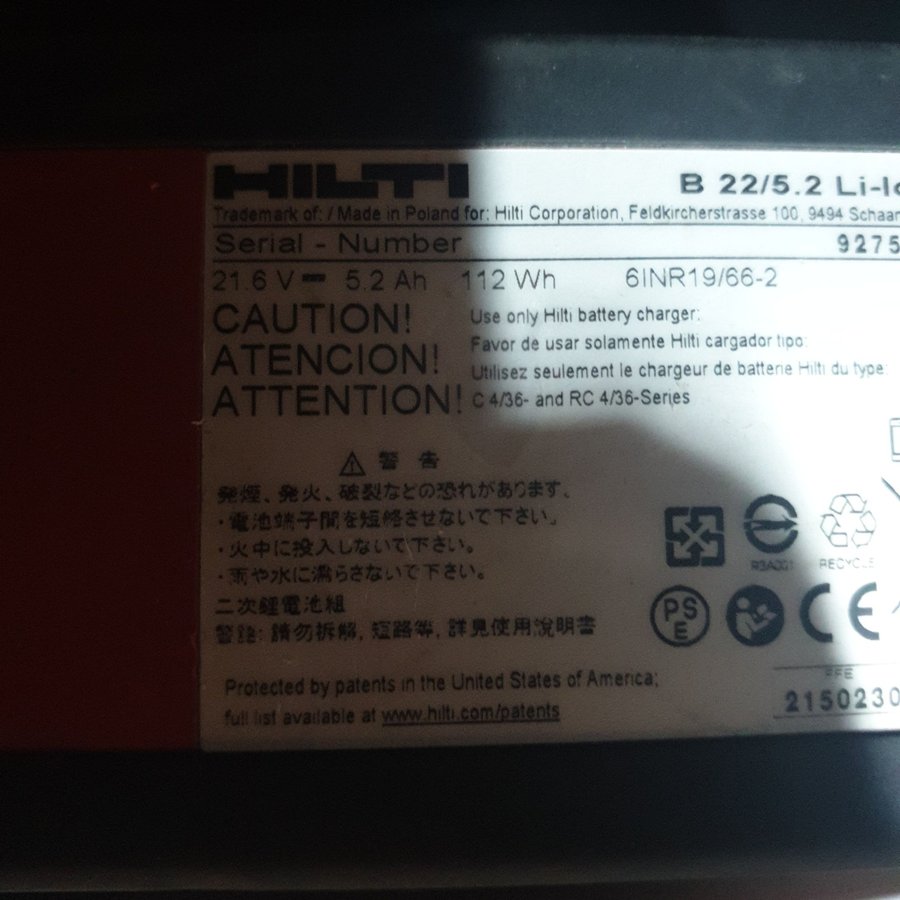 Hilti B 21/6v5,2AHLi-Ion Batteri