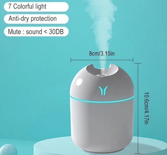 luftfuktare/ humidifier (small /portable): 5V DC(micro USB) 5-10 hours 7 color