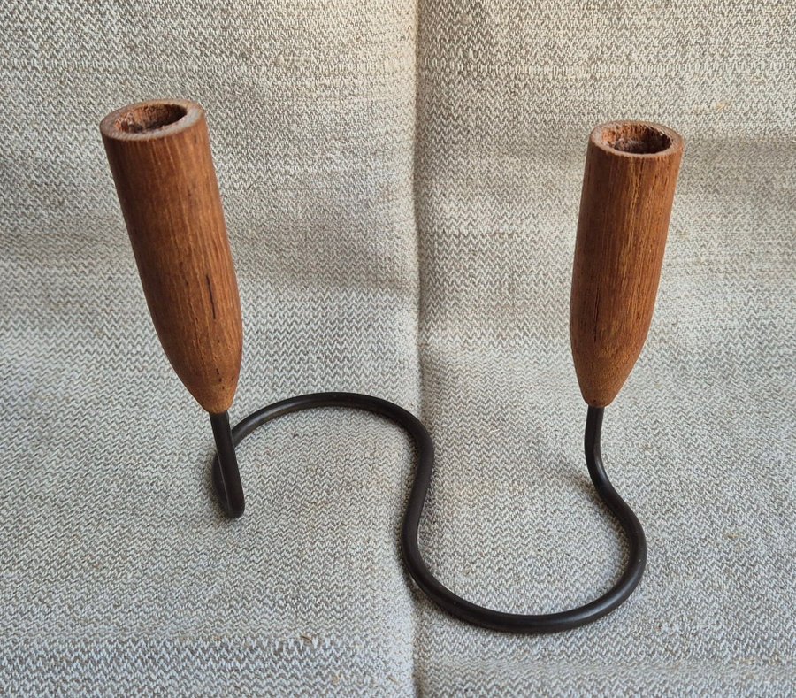 Ljusstake teak och trådmodell retro 1950-60-tal