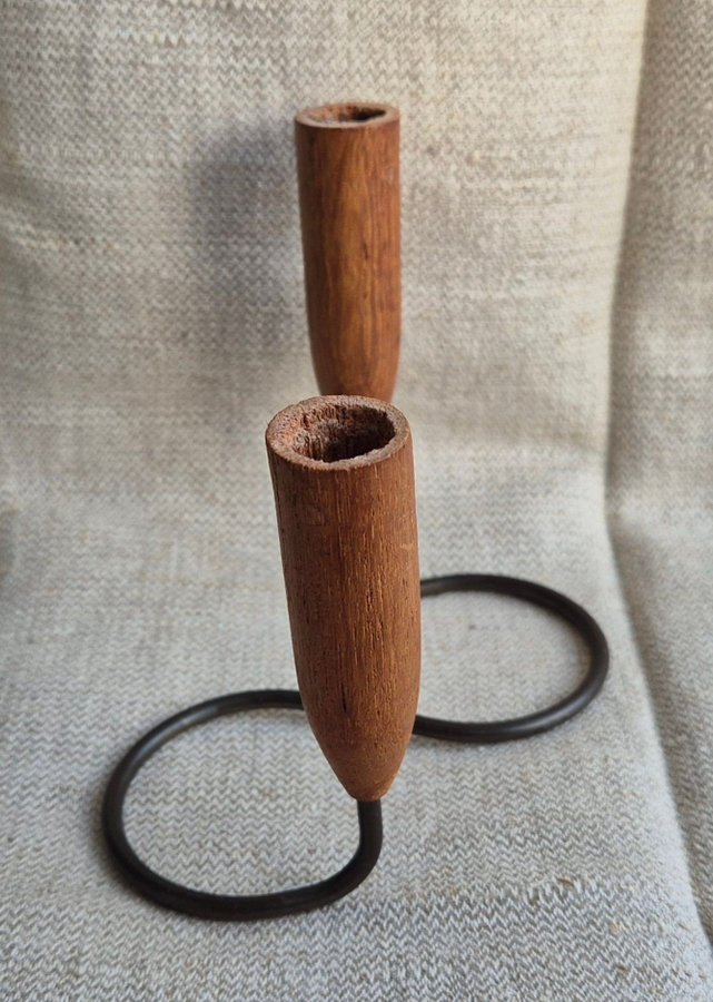 Ljusstake teak och trådmodell retro 1950-60-tal