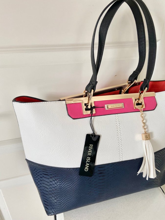 River Island Tote Bag handväska Läderimitation Kontrast