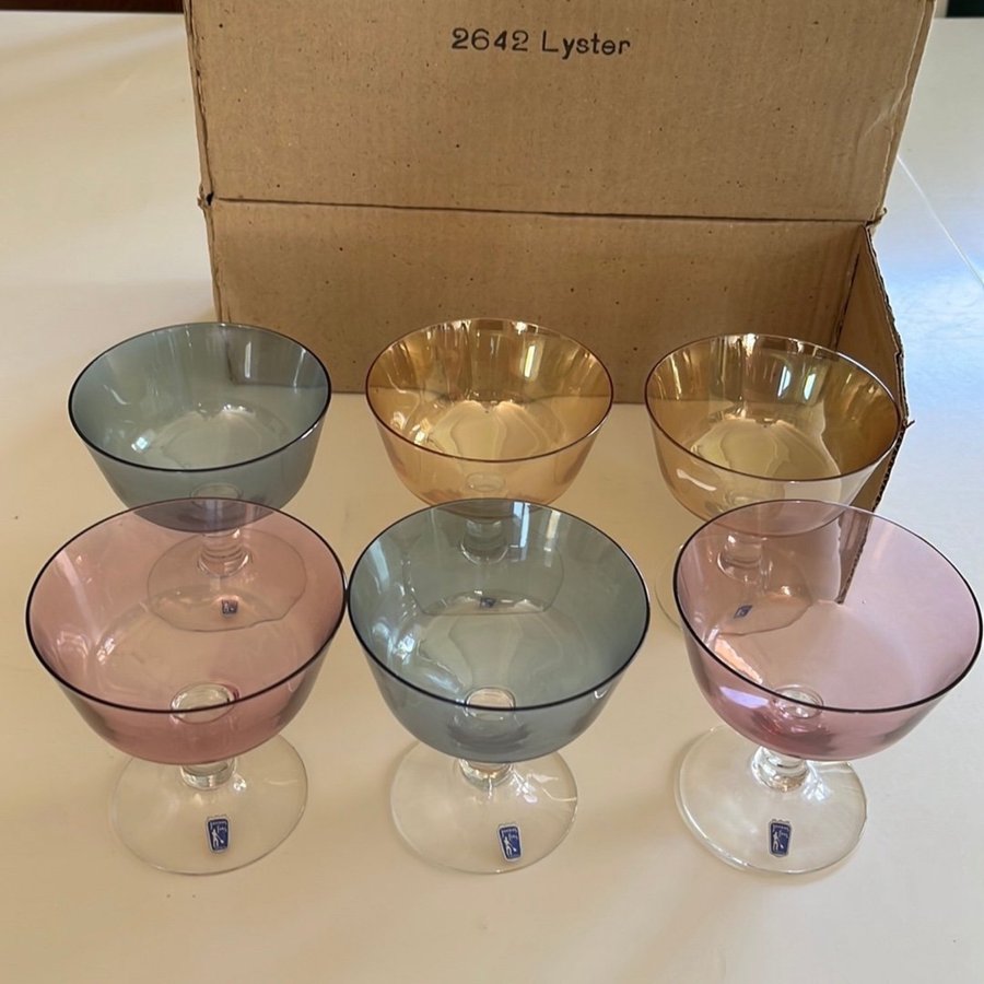 6 st vintage johanfors Lyster champagne glas