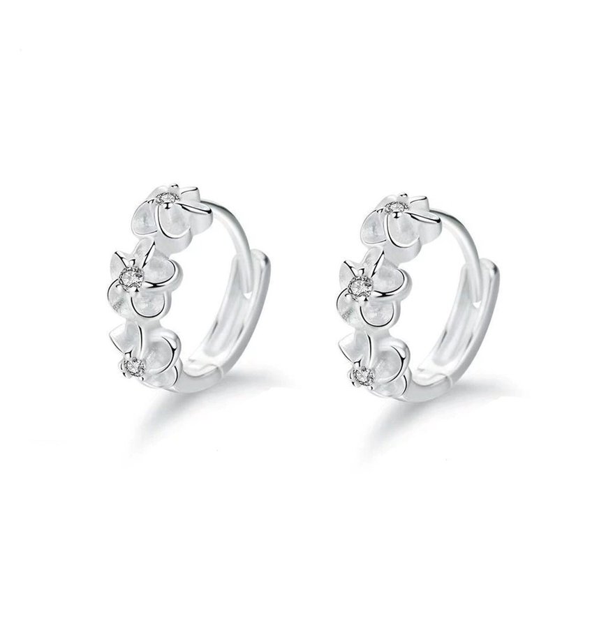 Fina Sterling silver creol örhängen 925S pläterade zircon CZ blomma - STÄMPLADE