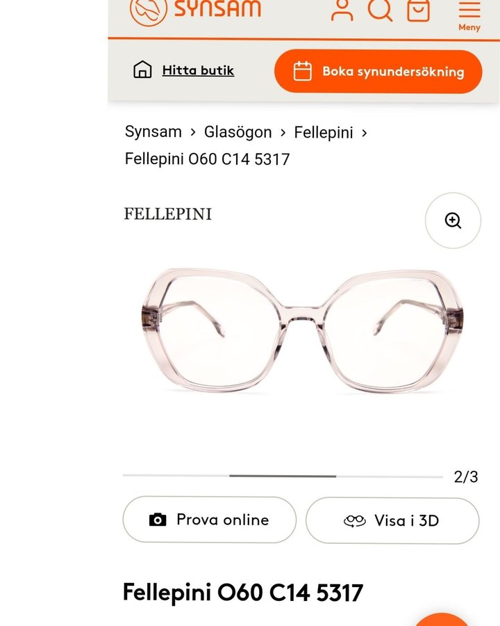 Fellepini glasögon O60 C14 5317 med styrka ord.pris 3.950kr