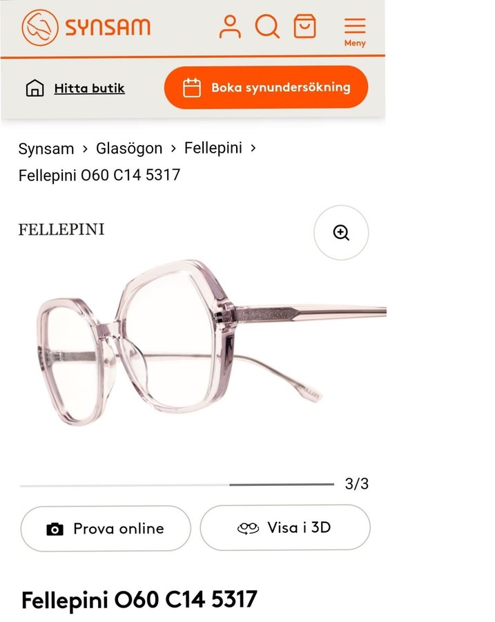 Fellepini glasögon O60 C14 5317 med styrka ord.pris 3.950kr