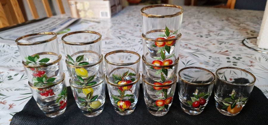 14 snapsglas likörglas med fruktmotiv France