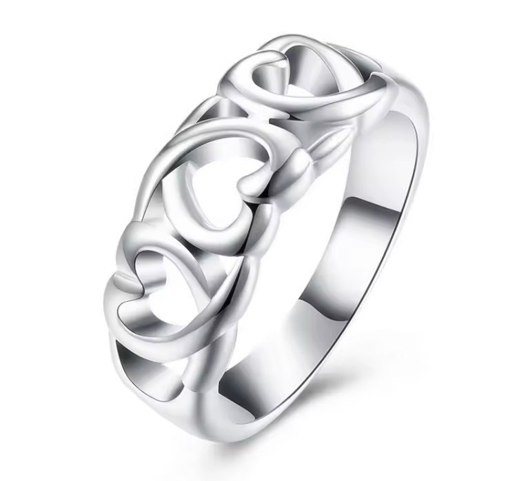 Ny Fin 925 Silver Ring - 3 Hjärtan -